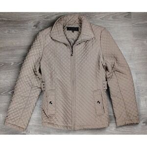 Giacca Women Light Brown Coat Jacket Large Quilted Pockets Lined‎ Filled Zip